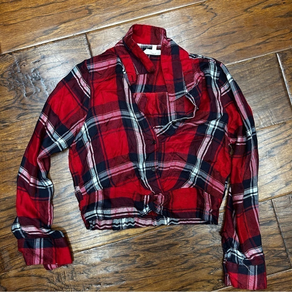 Indulge‎ cropped flannel shirt